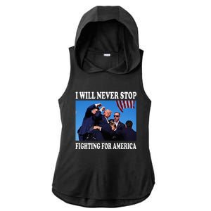 I Will Never Stop Fighting For America Ladies PosiCharge Tri-Blend Wicking Draft Hoodie Tank