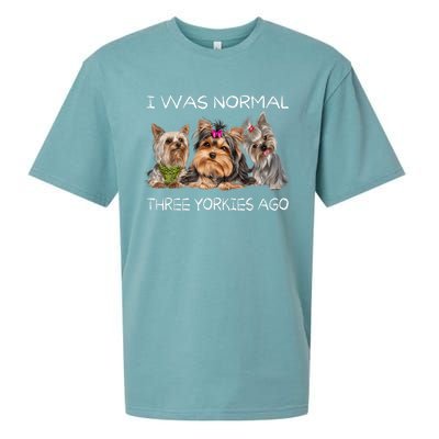 I Was Normal Three Yorkies Ago Funny Dog Lovers Gifts Sueded Cloud Jersey T-Shirt