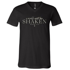 I Will Not Be Shaken Christian Minimal V-Neck T-Shirt