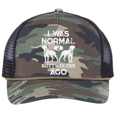 I Was Normal 2 Rottweilers Ago Funny Dog Lover Gifts Retro Rope Trucker Hat Cap