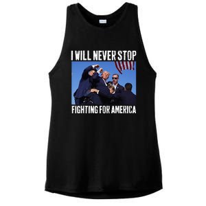 I Will Never Stop Fighting For America Trump Ladies PosiCharge Tri-Blend Wicking Tank