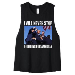 I Will Never Stop Fighting For America Trump Women's Racerback Cropped Tank