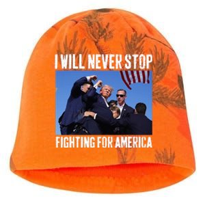 I Will Never Stop Fighting For America Trump Kati - Camo Knit Beanie