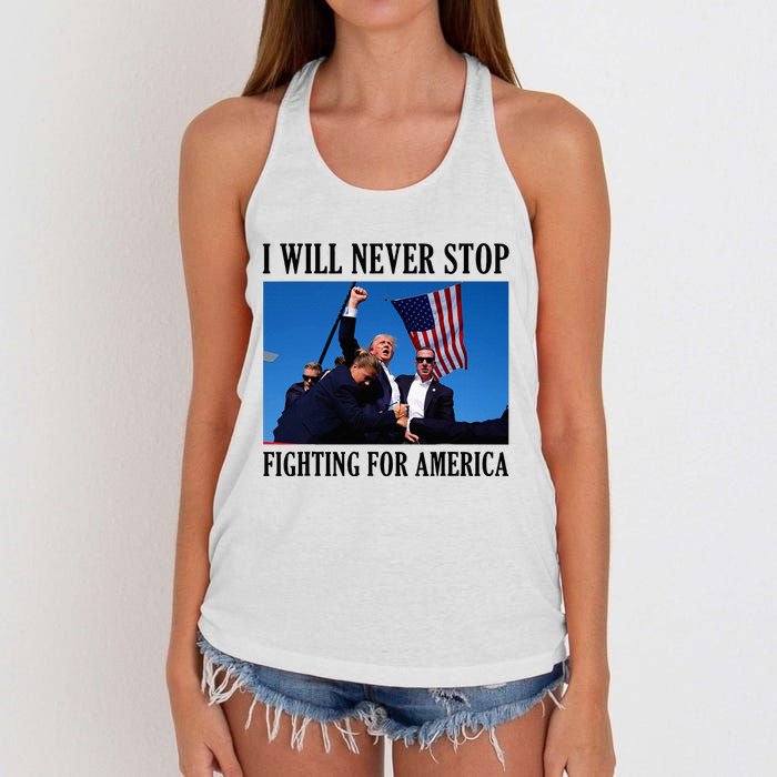 I Will Never Stop Fighting For America Women's Knotted Racerback Tank