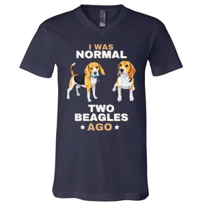 I Was Normal Two Beagles Ago Funny Dog Lover And Owner V-Neck T-Shirt