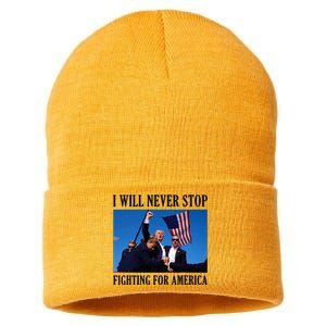 I Will Never Stop Fighting For America Sustainable Knit Beanie