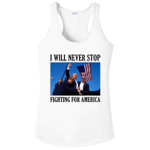 I Will Never Stop Fighting For America Ladies PosiCharge Competitor Racerback Tank