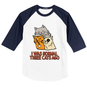 I Was Normal Three Cats Ago Funny Cat Lover Baseball Sleeve Shirt