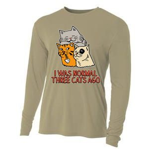 I Was Normal Three Cats Ago Funny Cat Lover Cooling Performance Long Sleeve Crew