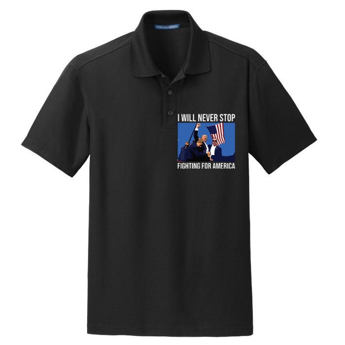 I Will Never Stop Fighting For America Trump Quote Dry Zone Grid Polo