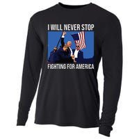 I Will Never Stop Fighting For America Trump Quote Cooling Performance Long Sleeve Crew