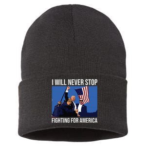 I Will Never Stop Fighting For America Trump Quote Sustainable Knit Beanie