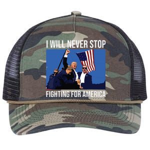 I Will Never Stop Fighting For America Trump Quote Retro Rope Trucker Hat Cap