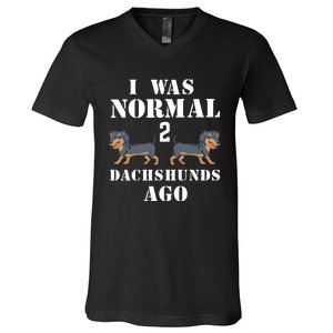 I Was Normal 2 Dachshunds Ago V-Neck T-Shirt