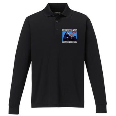 I Will Never Stop Fighting For America Performance Long Sleeve Polo