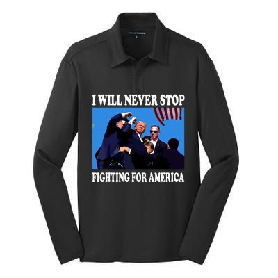 I Will Never Stop Fighting For America Silk Touch Performance Long Sleeve Polo