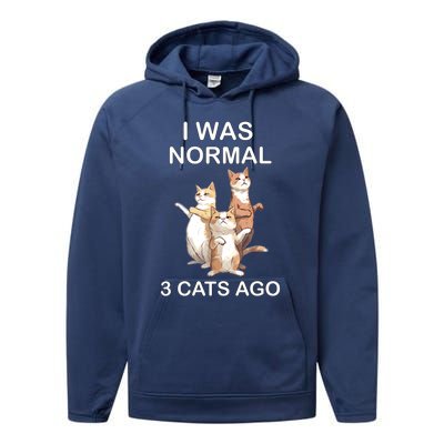 I Was Normal 3 Cats Ago Funny Cagift For Cat Dad/mom Cute Gift Performance Fleece Hoodie