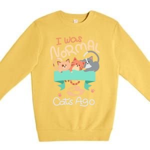 I Was Normal 3 Cats Ago Funny Kitten Lover Gift Cool Gift Premium Crewneck Sweatshirt