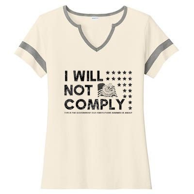 I Will Not Comply Gadsden Flag Patriotic Ladies Halftime Notch Neck Tee