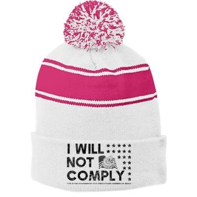 I Will Not Comply Gadsden Flag Patriotic Stripe Pom Pom Beanie