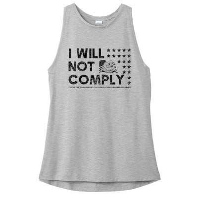 I Will Not Comply Gadsden Flag Patriotic Ladies PosiCharge Tri-Blend Wicking Tank