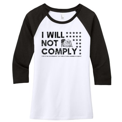 I Will Not Comply Gadsden Flag Patriotic Women's Tri-Blend 3/4-Sleeve Raglan Shirt