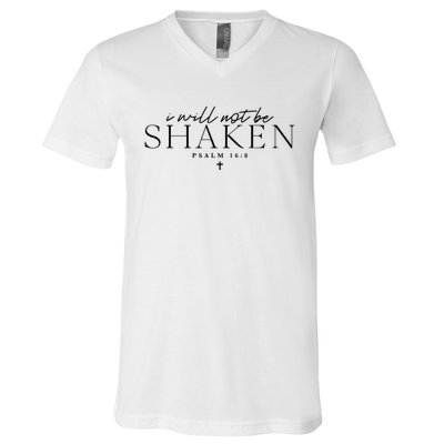 I Will Not Be Shaken Christian Minimal Christian V-Neck T-Shirt