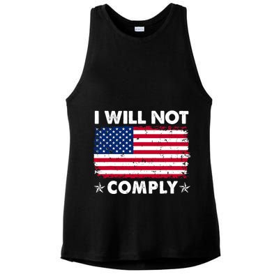 I Will Not Comply American Flag Retro Vintage Distressed Ladies PosiCharge Tri-Blend Wicking Tank