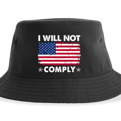 I Will Not Comply American Flag Retro Vintage Distressed Sustainable Bucket Hat
