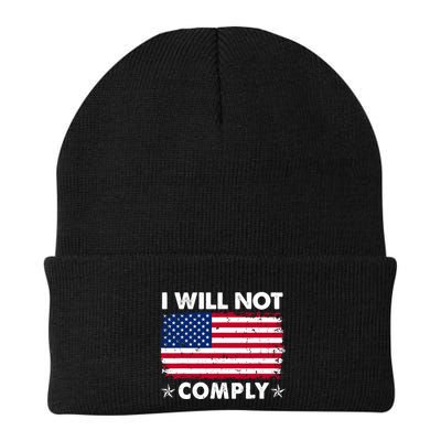 I Will Not Comply American Flag Retro Vintage Distressed Beanie