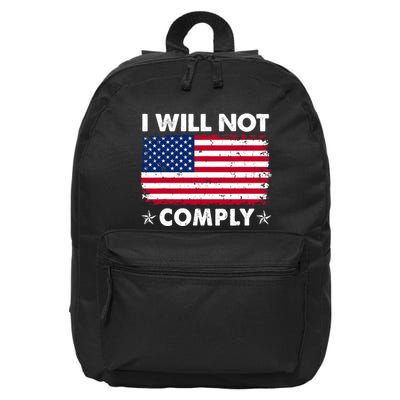 I Will Not Comply American Flag Retro Vintage Distressed 16 in Basic Backpack