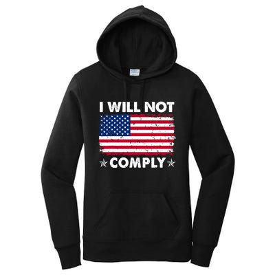 I Will Not Comply American Flag Retro Vintage Distressed Women's Pullover Hoodie