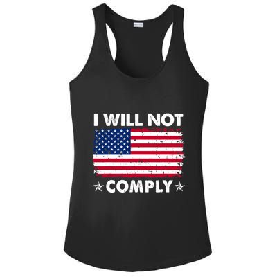 I Will Not Comply American Flag Retro Vintage Distressed Ladies PosiCharge Competitor Racerback Tank