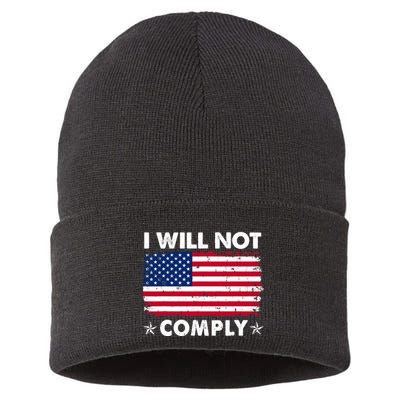 I Will Not Comply American Flag Retro Vintage Distressed Sustainable Knit Beanie