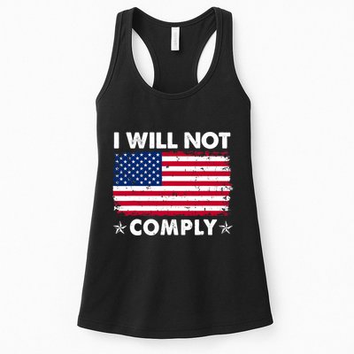 I Will Not Comply American Flag Retro Vintage Distressed Womens Tank Top