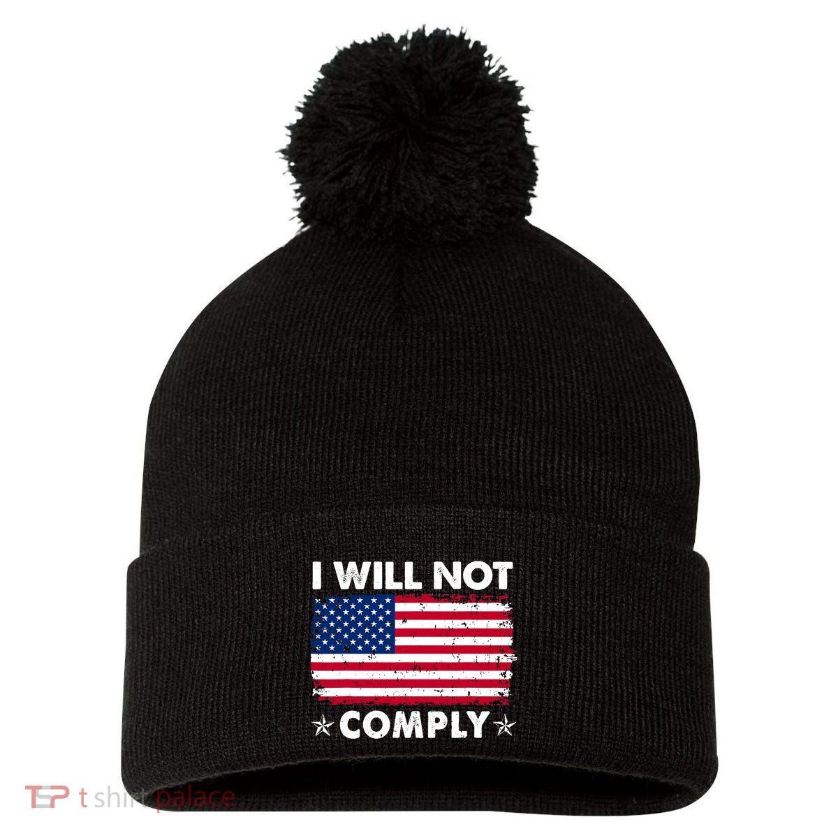 I Will Not Comply American Flag Retro Vintage Distressed Pom Pom 12in Knit Beanie