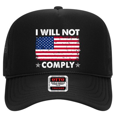I Will Not Comply American Flag Retro Vintage Distressed Trucker Hat