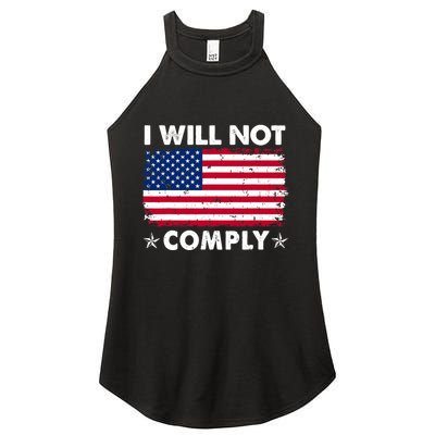 I Will Not Comply American Flag Retro Vintage Distressed Women's Perfect Tri Rocker Tank