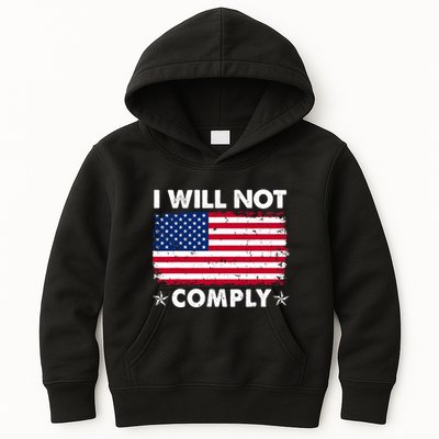 I Will Not Comply American Flag Retro Vintage Distressed Kids Hoodie