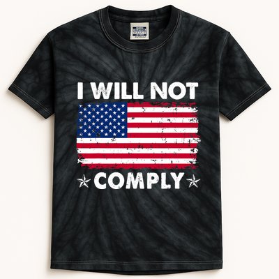 I Will Not Comply American Flag Retro Vintage Distressed Kids Tie-Dye T-Shirt