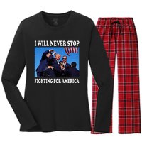 I Will Never Stop Fighting For America Women's Long Sleeve Flannel Pajama Set 