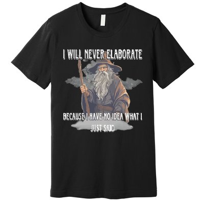 I Will Never Elaborate Because I Have No Idea What I Just Said Premium T-Shirt