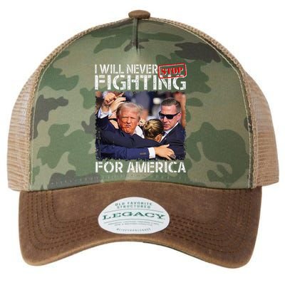 I Will Never Stop Fighting For America Trump 2024 Legacy Tie Dye Trucker Hat