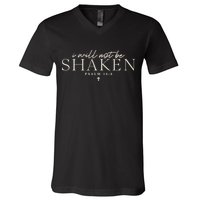 I Will Not Be Shaken Christian Minimal V-Neck T-Shirt