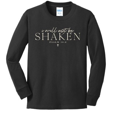 I Will Not Be Shaken Christian Minimal Kids Long Sleeve Shirt