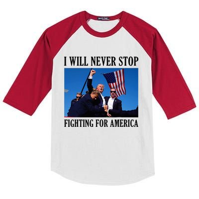 I Will Never Stop Fighting For America Kids Colorblock Raglan Jersey