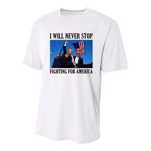 I Will Never Stop Fighting For America Youth Performance Sprint T-Shirt