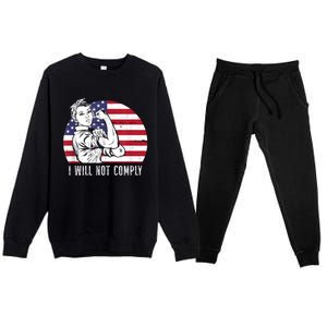 I Will Not Comply American Flag Patriotic Design Premium Crewneck Sweatsuit Set