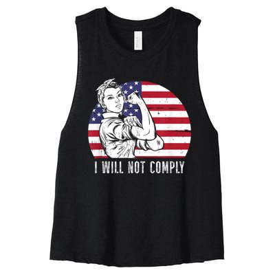 I Will Not Comply American Flag Patriotic Design Women's Racerback Cropped Tank