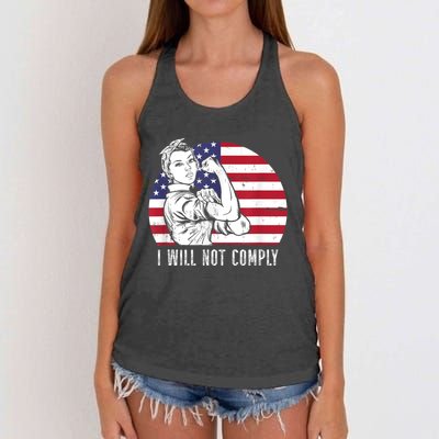 I Will Not Comply American Flag Patriotic Design Women's Knotted Racerback Tank